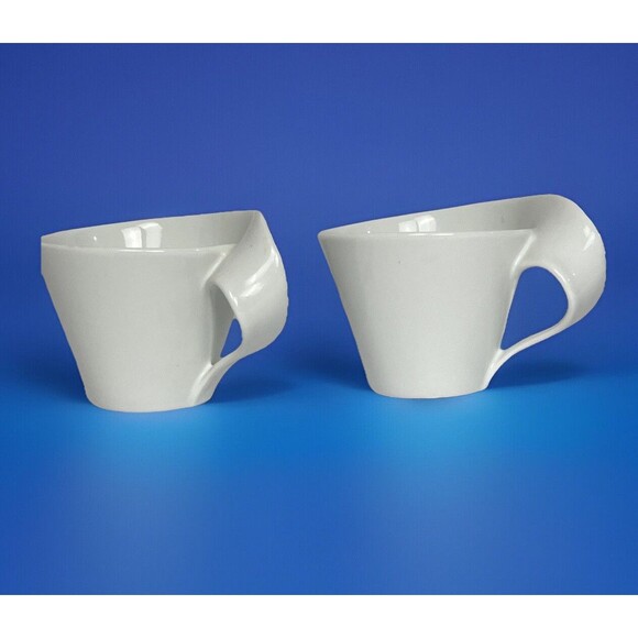 OKKO Coffee Tea Cup Set 2 Vintage Y2K Modern Design White Ceramic MOMA Argentina - Picture 1 of 8